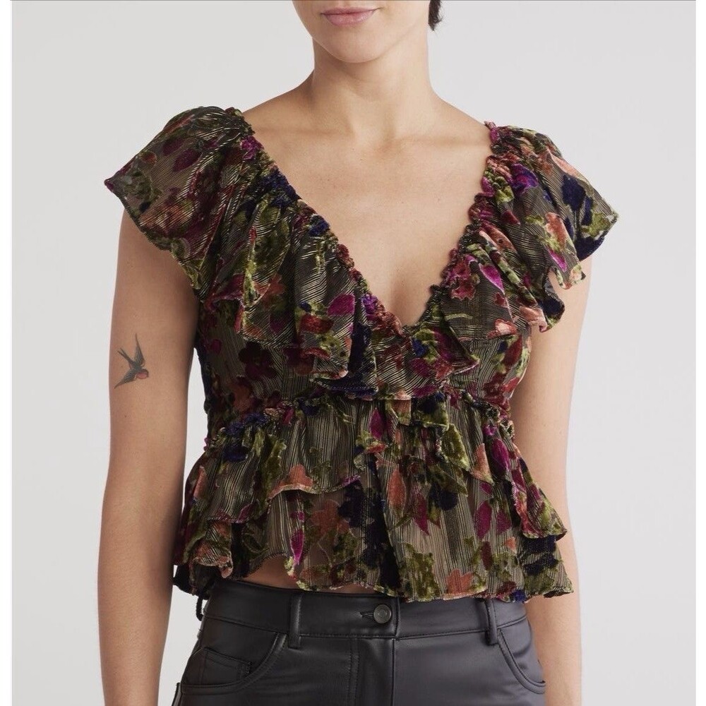 PARKER the Cara Peplum Ruffle Top Size 4 (small) EUC